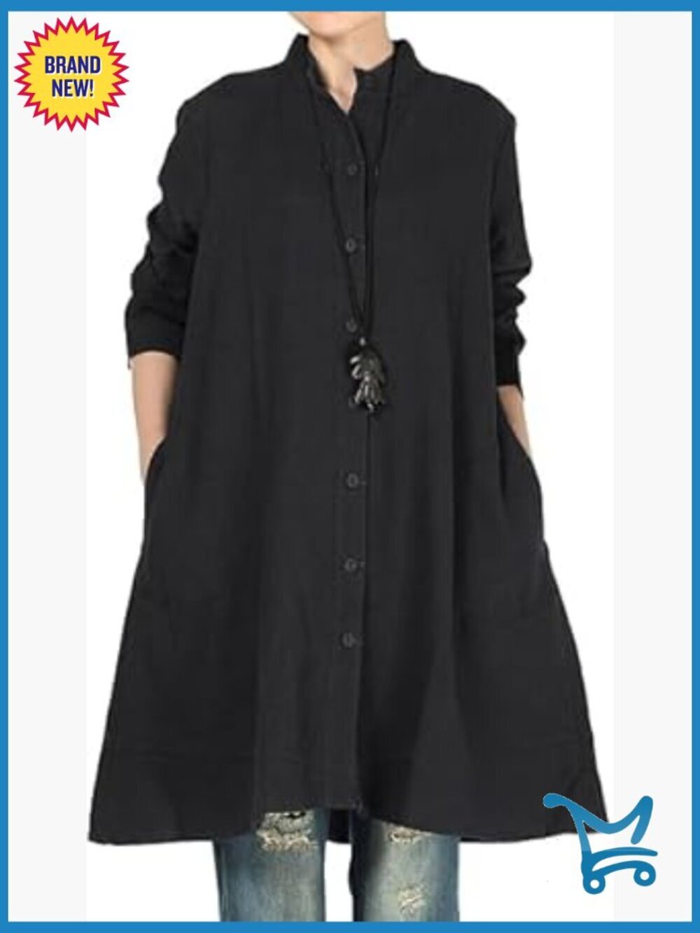 Oversized Long Sleeve Cotton Linen Button Down Shirt Jacket with Pockets